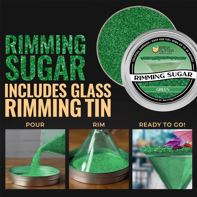 Bakell Brew Glitter - Green Rimming Sugar (4oz, 1x Bar Tin) Cocktail Garnish for Mixed Drinks & Refreshments - Image 3